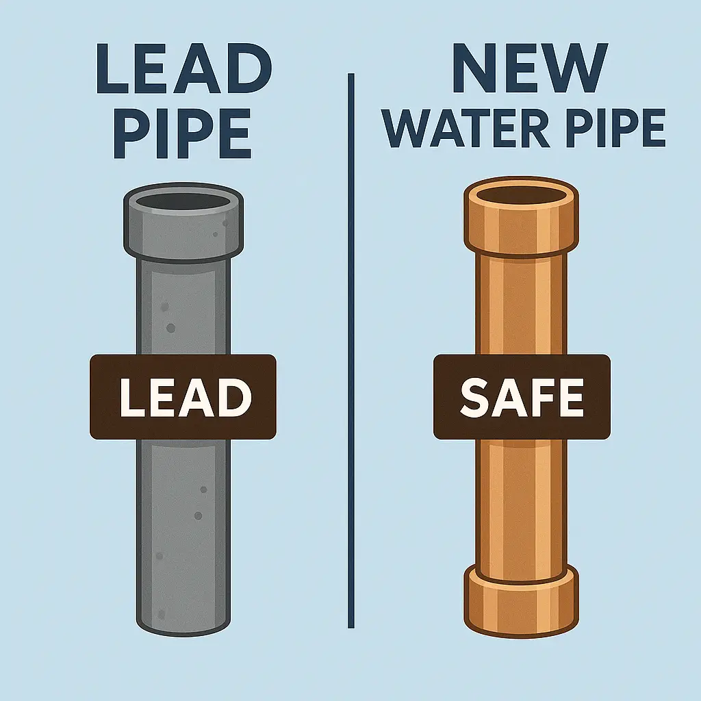 Comparison of lead and safe water pipes.