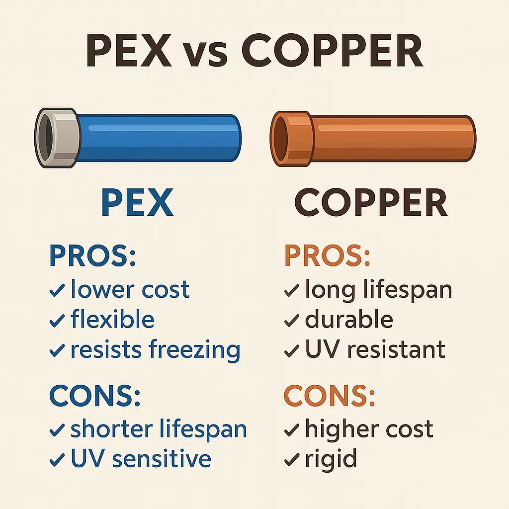 Comparison of PEX and copper pipes benefits and drawbacks