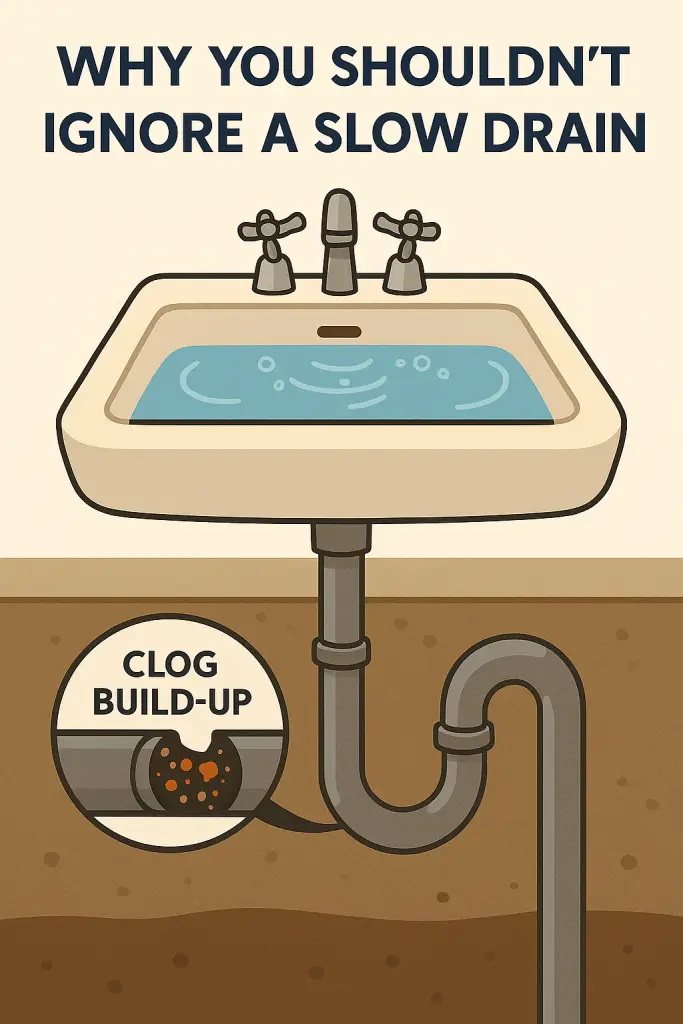 Illustration showing sink with drain clog build-up.