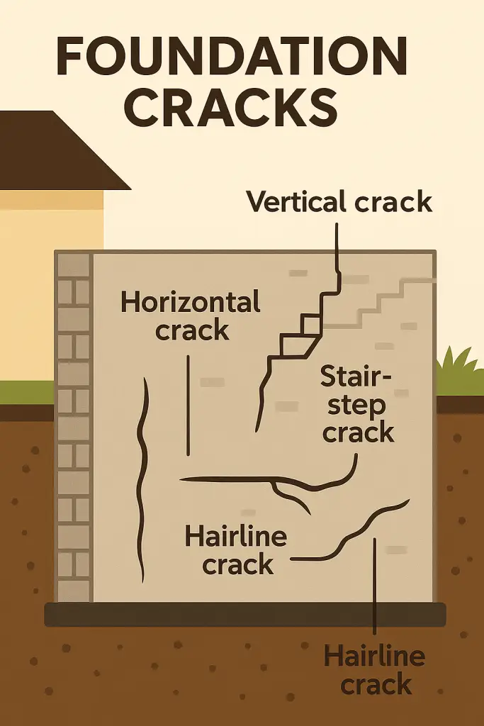 Diagram of various foundation crack types.