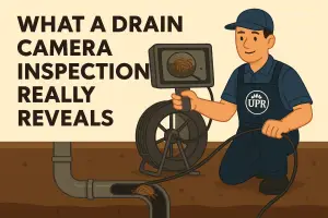 Drain camera inspection revealing blockage