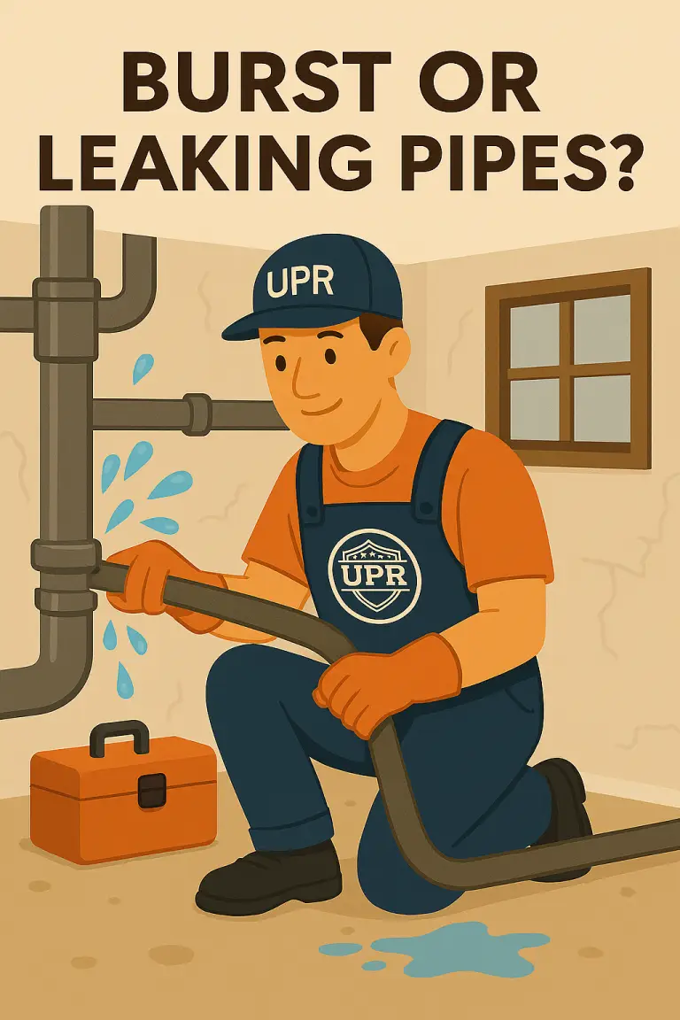 Plumber fixing leak with toolbox nearby.