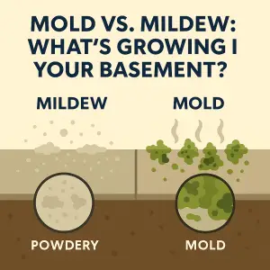 Mould vs. mildew comparison for basement growth.