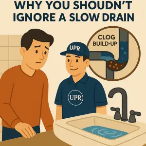 Plumber explains slow drain causes and solutions.