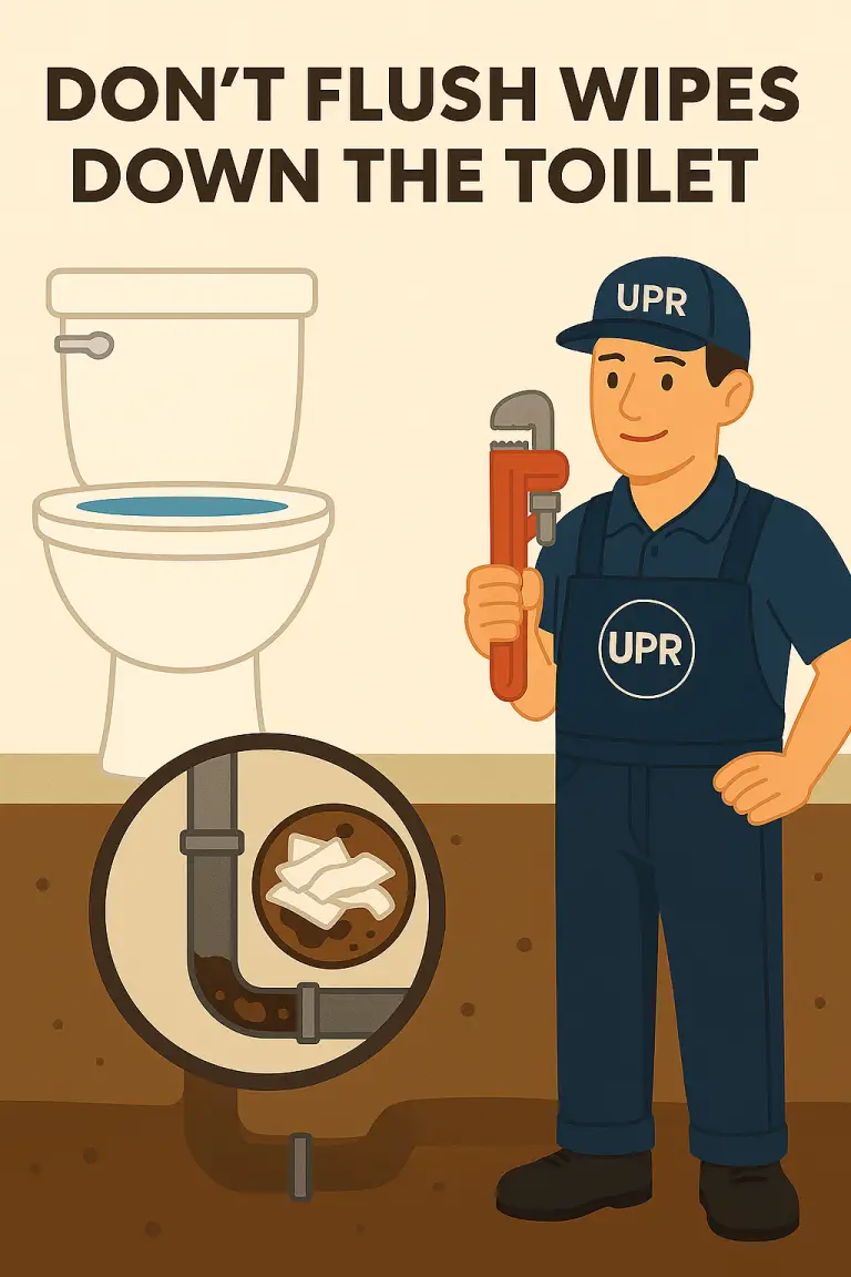 Plumber warning: don't flush wipes in toilet.