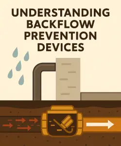 Diagram of backflow prevention device with arrows.