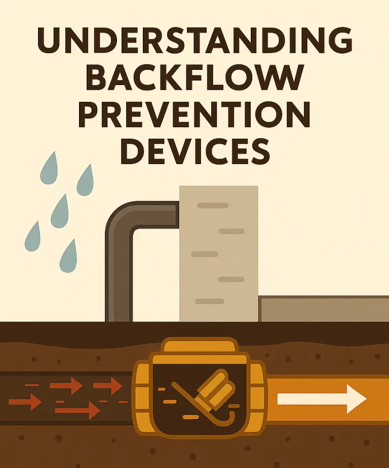 Diagram of backflow prevention device with arrows.