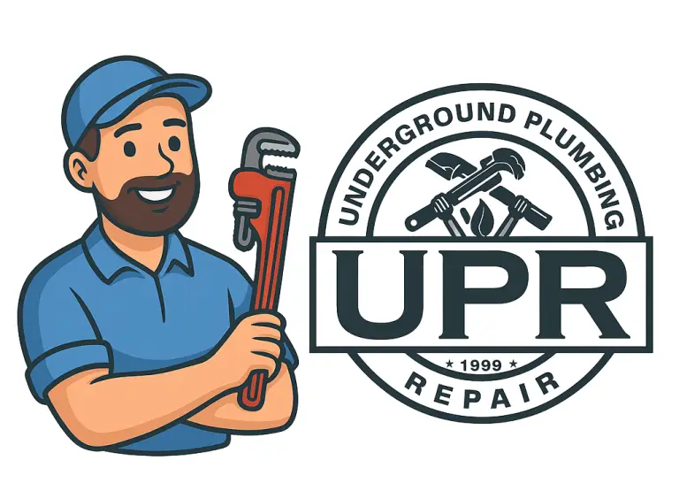 UPR Underground Plumbing Repair logo with plumber.