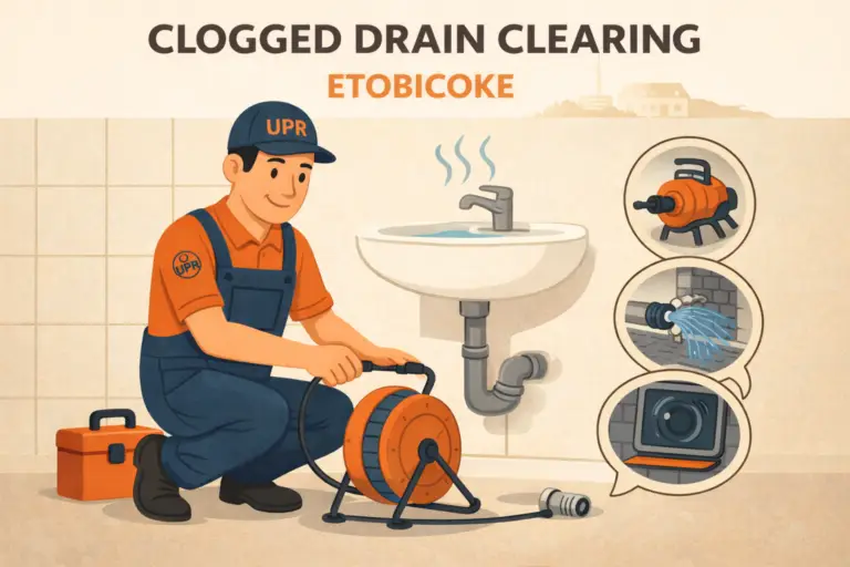 Professional plumber unclogs drain using specialized tools.