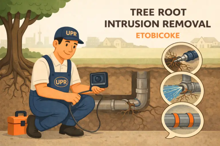 Tree root removal in sewer pipes, Etobicoke.