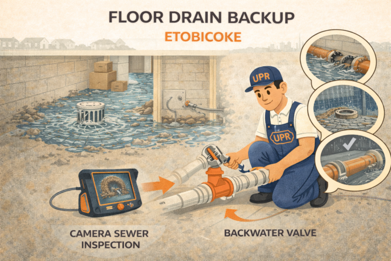 Etobicoke floor drain backup solution illustration