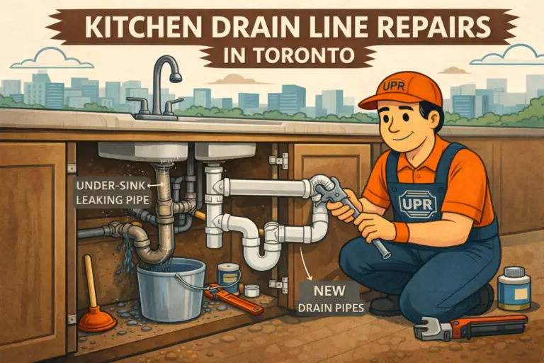 Plumber repairing kitchen drain in Toronto