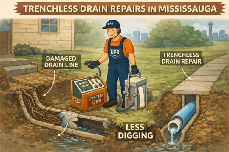 Trenchless drain repairs illustration.