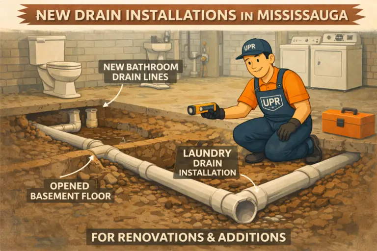 Plumber installing new basement drains