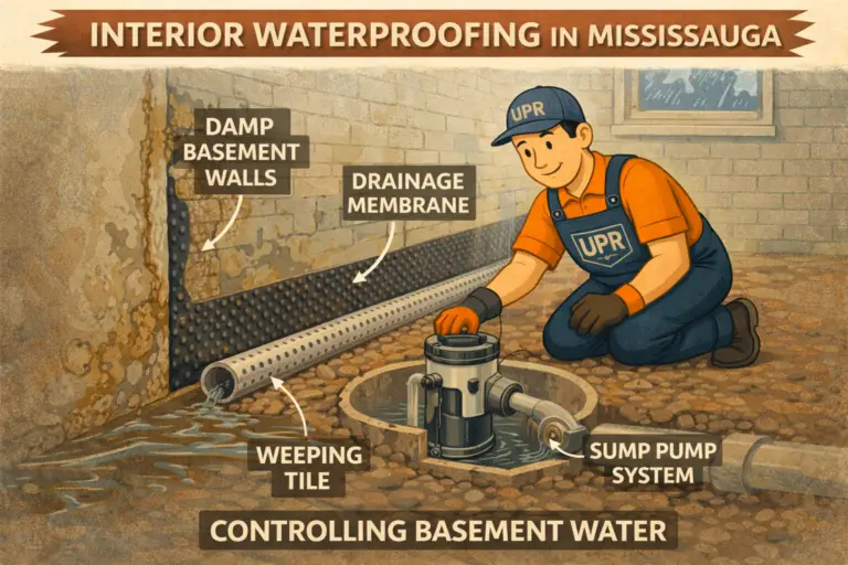 Interior waterproofing illustration in Mississauga