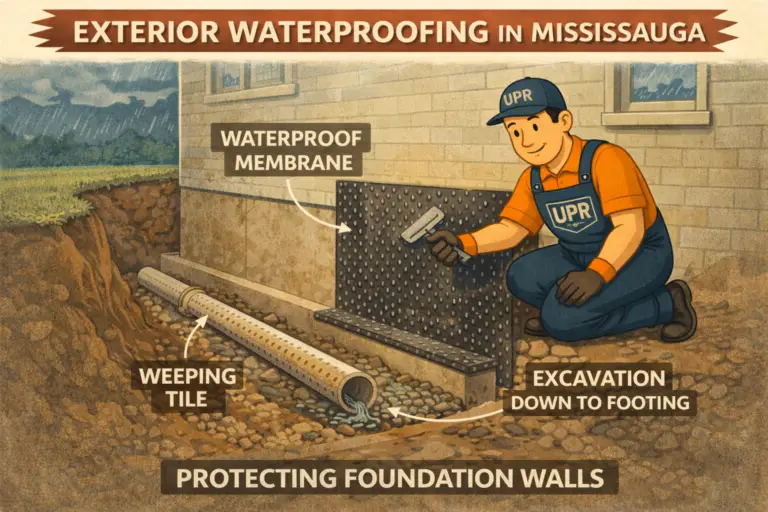 Illustration of exterior waterproofing process