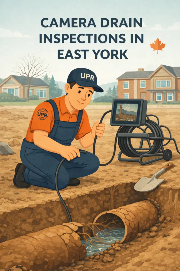 Drain inspection with camera in East York.