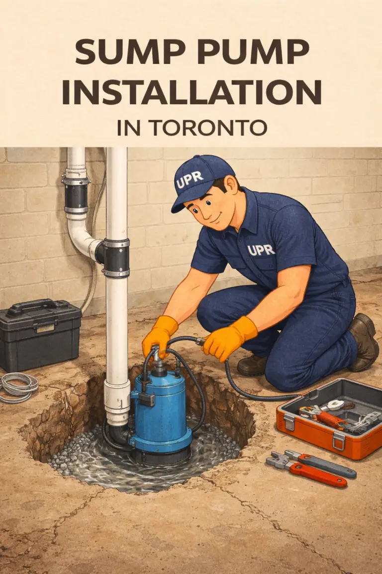 Technician installing sump pump in basement