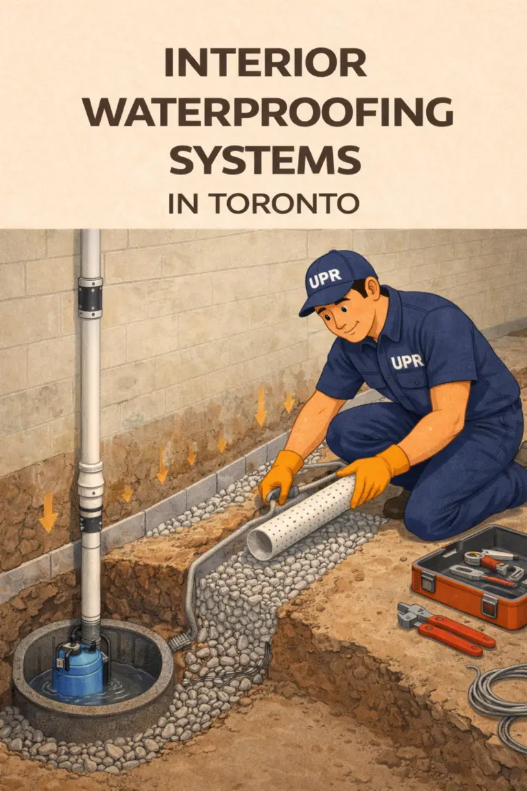 Man installing interior waterproofing system