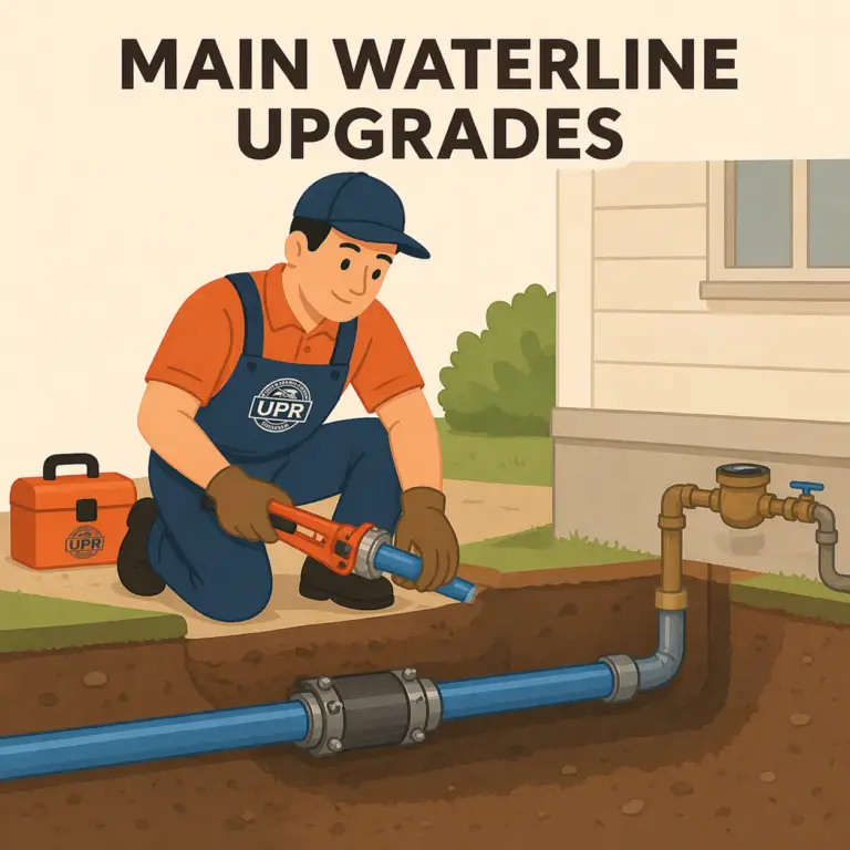 Technician upgrading residential main waterline pipe
